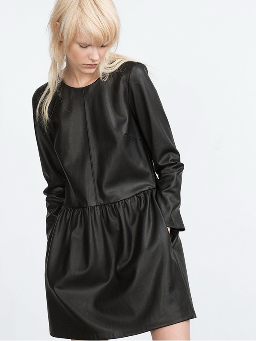 Zara Faux Leather Long Sleeve Dress
